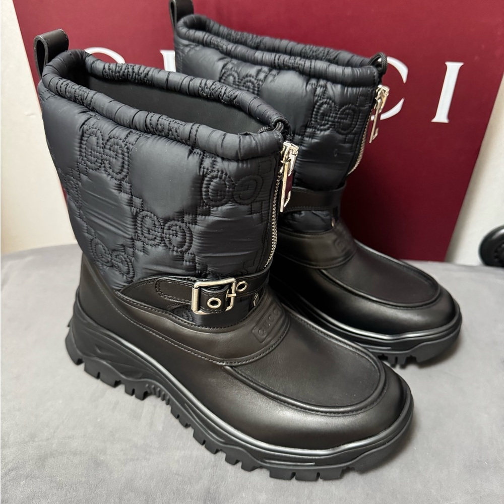 New  Gucci GG Monogram Boots Leather/Nylon G 8.5 US 9 Orig. $1140